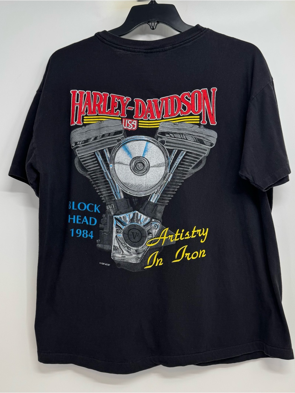 Vintage Harley Davidson Block Head 1984 T-Shirt Size XL Artistry In Iron